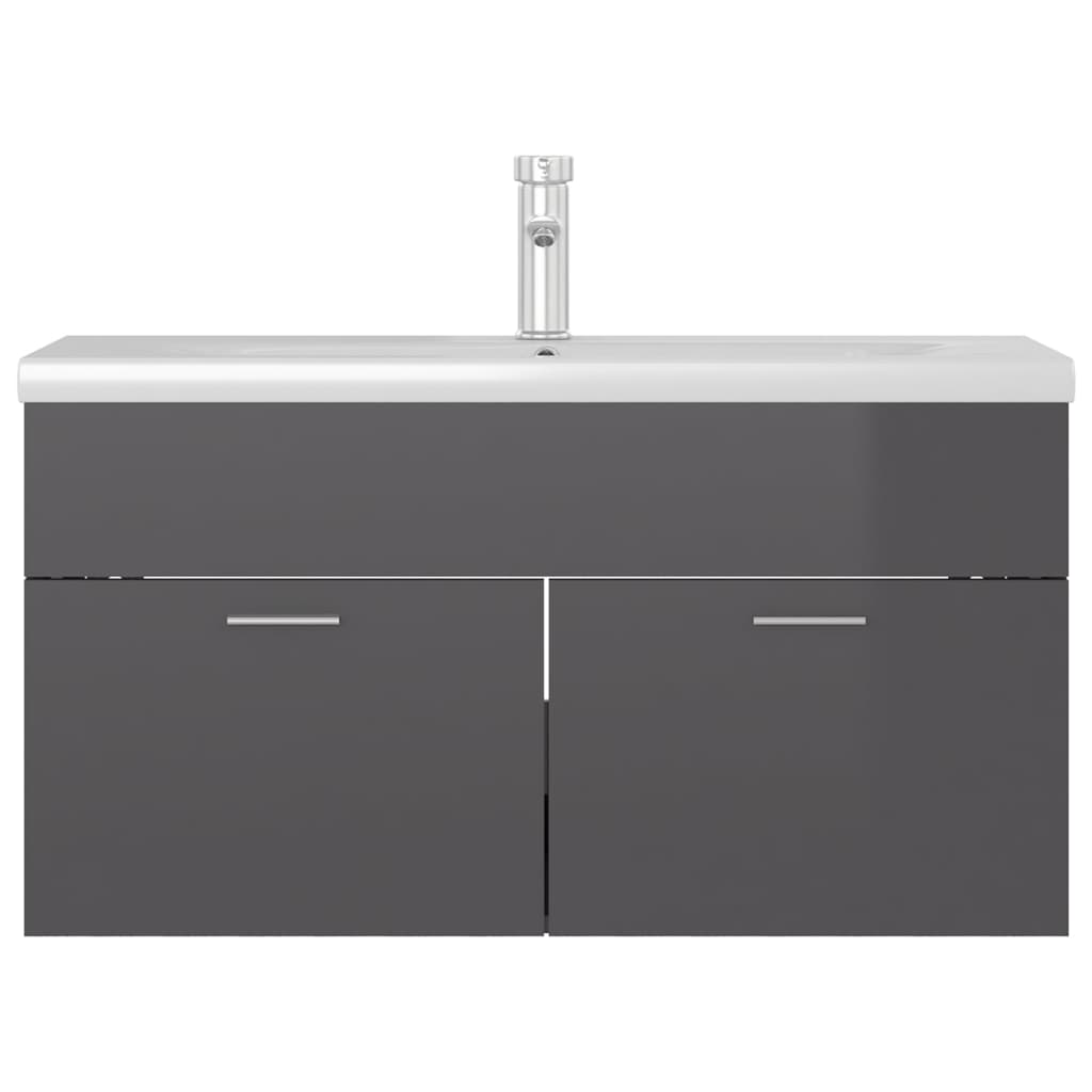 Armoire d'évier avec lavabo intégré Gris brillant Aggloméré