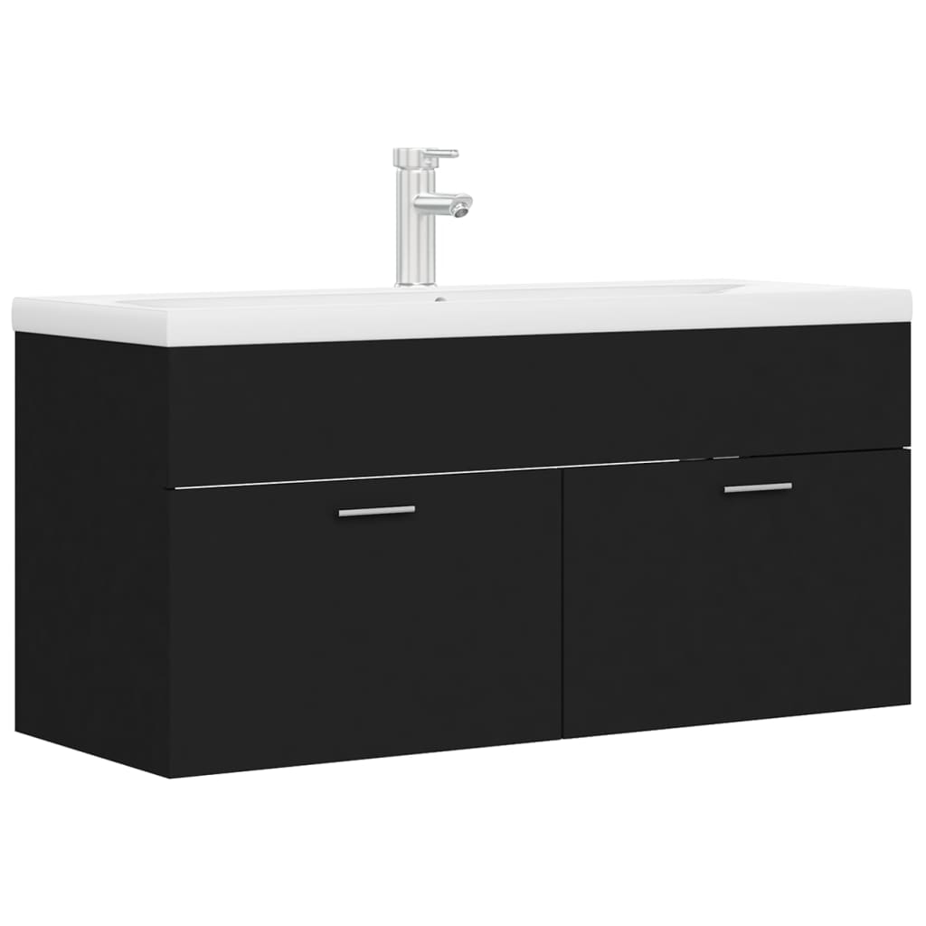 Armoire d'évier avec lavabo intégré Noir Aggloméré