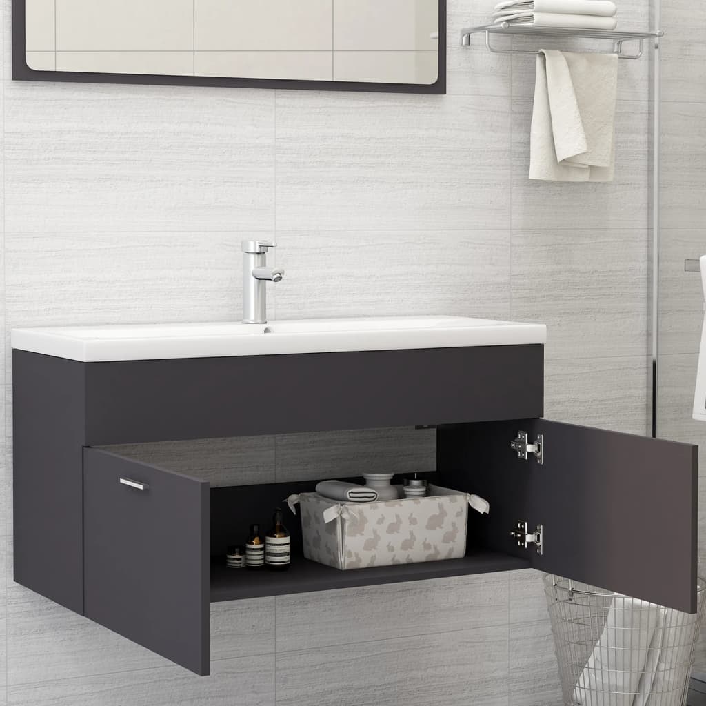 Armoire d'évier avec lavabo intégré Gris Aggloméré