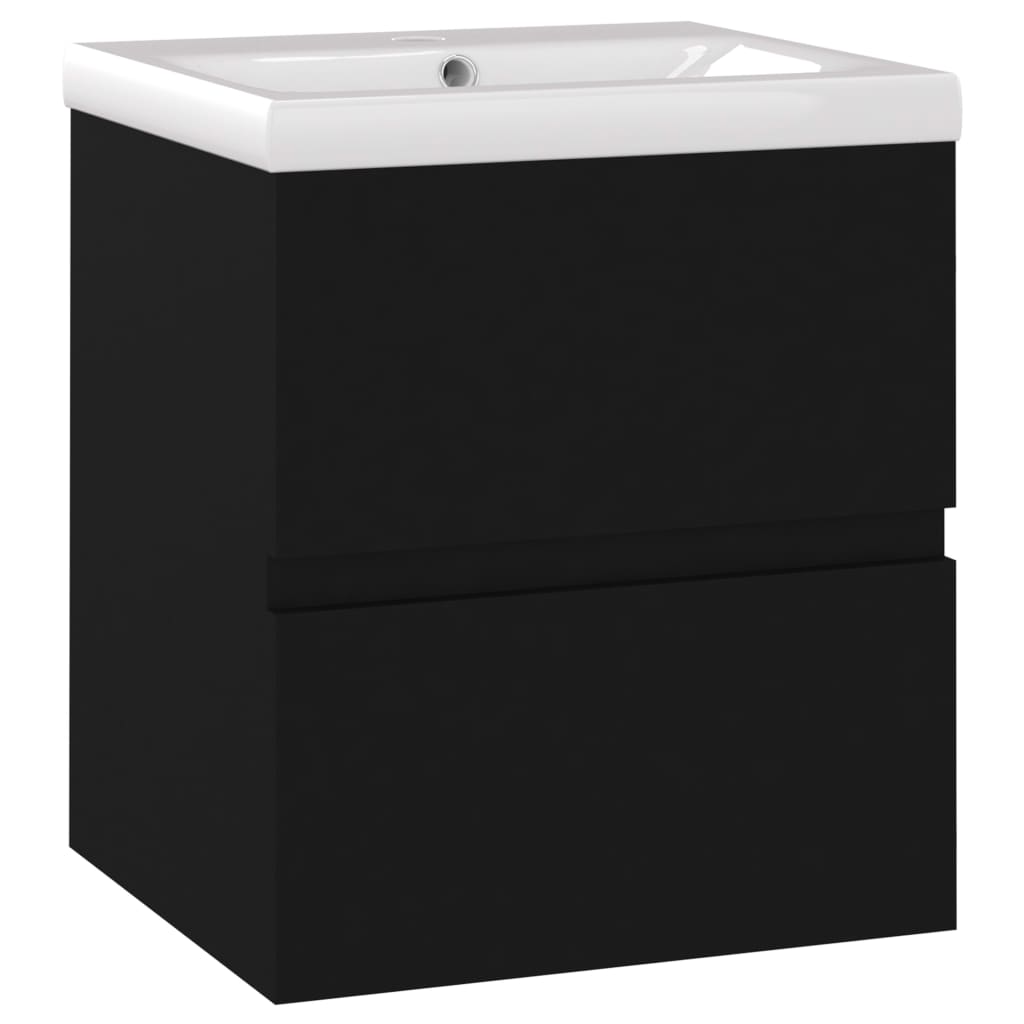 Armoire d'évier avec lavabo intégré Noir Aggloméré