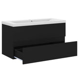 Sink cabinet with integrated sink Black Engineered wood