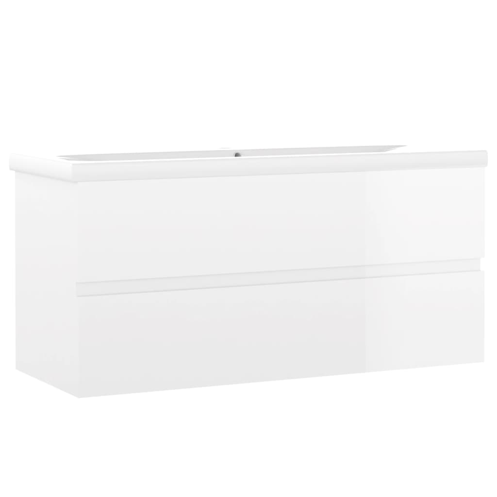 Sink cabinet with integrated washbasin Glossy white Chipboard