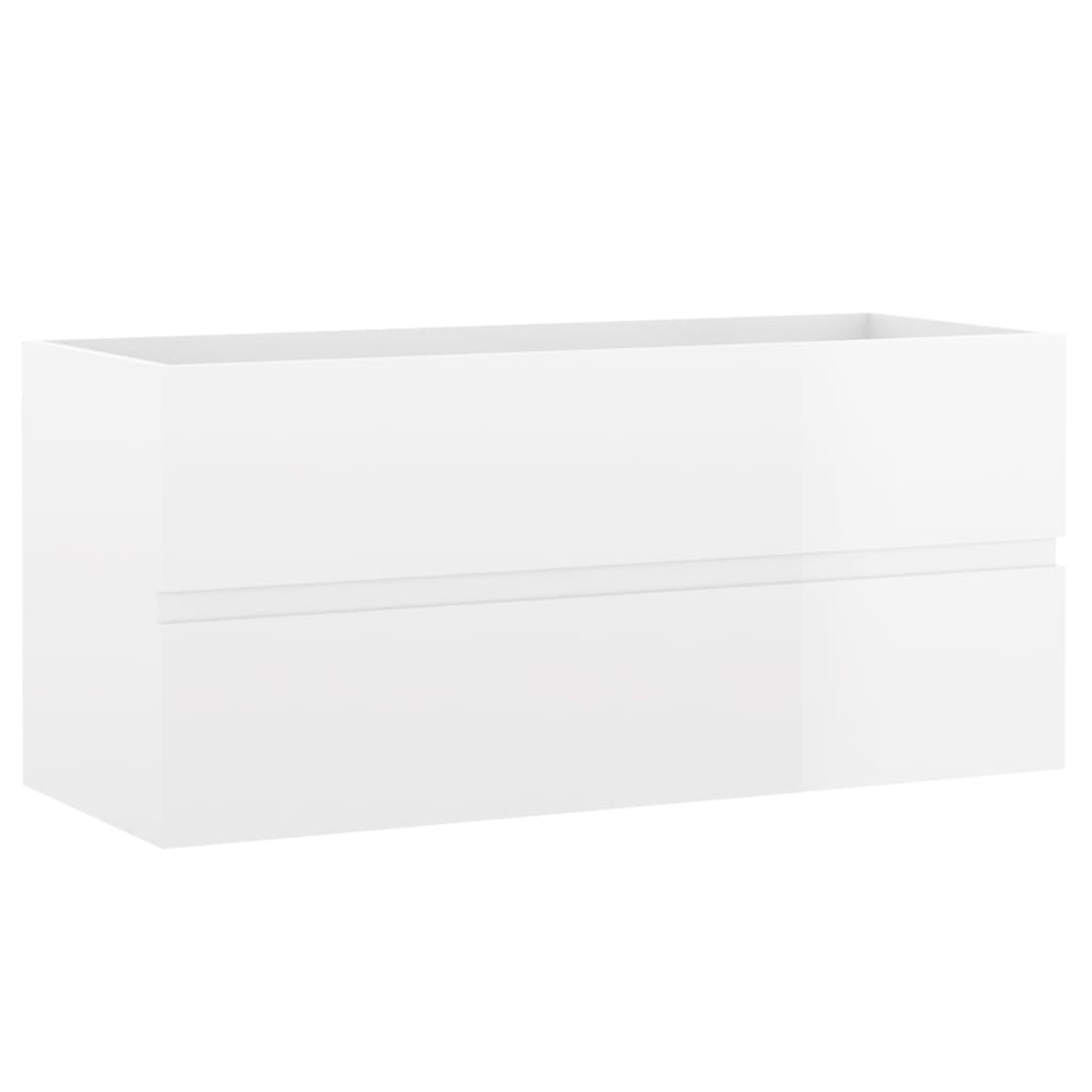 Sink cabinet with integrated washbasin Glossy white Chipboard