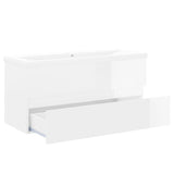 Sink cabinet with integrated washbasin Glossy white Chipboard