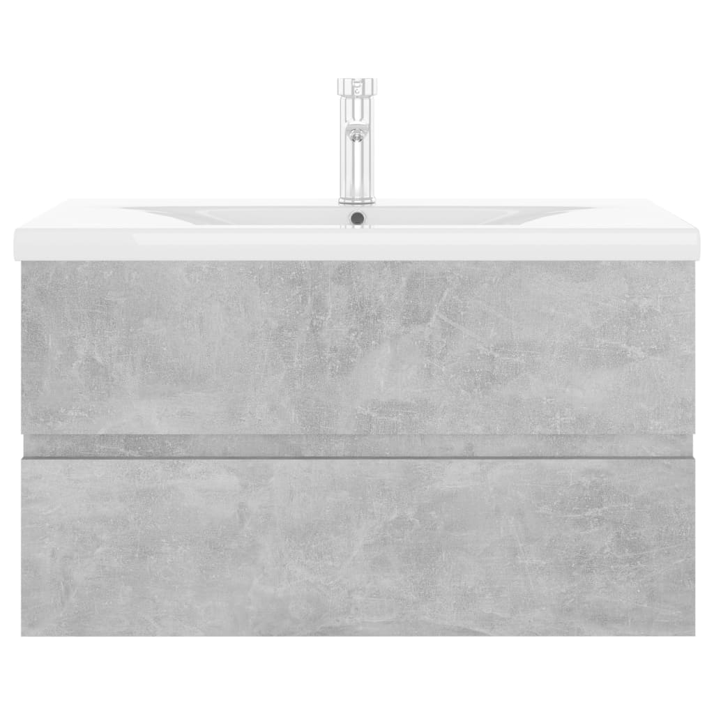 Concrete gray engineered wood sink cabinet and integrated washbasin