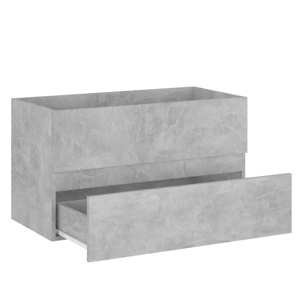 Concrete gray engineered wood sink cabinet and integrated washbasin