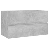 Concrete gray engineered wood sink cabinet and integrated washbasin