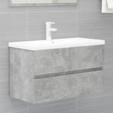 Concrete gray engineered wood sink cabinet and integrated washbasin