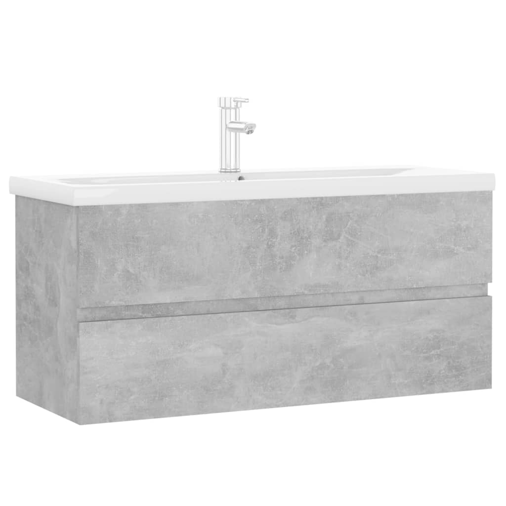 Concrete gray engineered wood sink cabinet and integrated washbasin