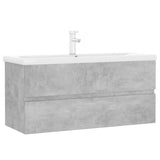 Concrete gray engineered wood sink cabinet and integrated washbasin