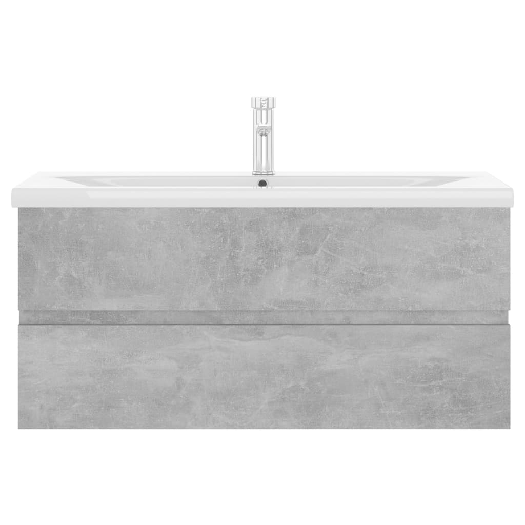 Concrete gray engineered wood sink cabinet and integrated washbasin