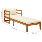 Chaise longue avec coussins blanc crème Bois d'acacia solide