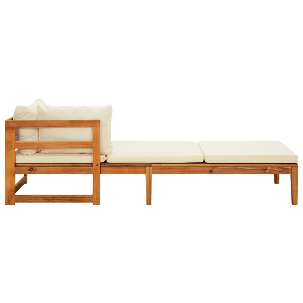 Chaise longue avec 1 accoudoir Blanc crème Bois d'acacia solide