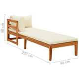 Chaise longue avec 1 accoudoir Blanc crème Bois d'acacia solide