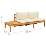 Banc de jardin avec table et coussins Blanc crème Teck solide