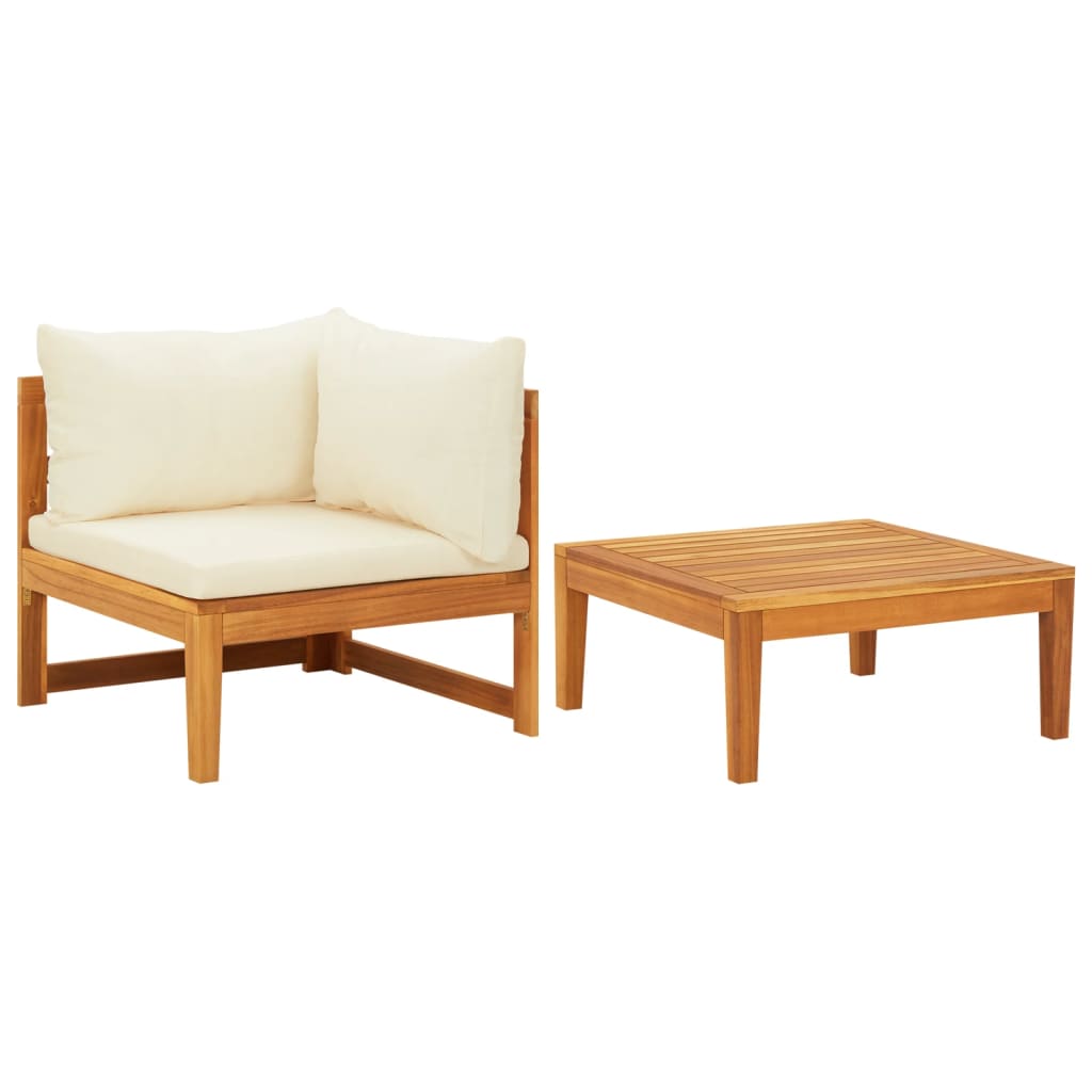 Salon de jardin 2 pcs avec coussins blanc crème Bois d'acacia