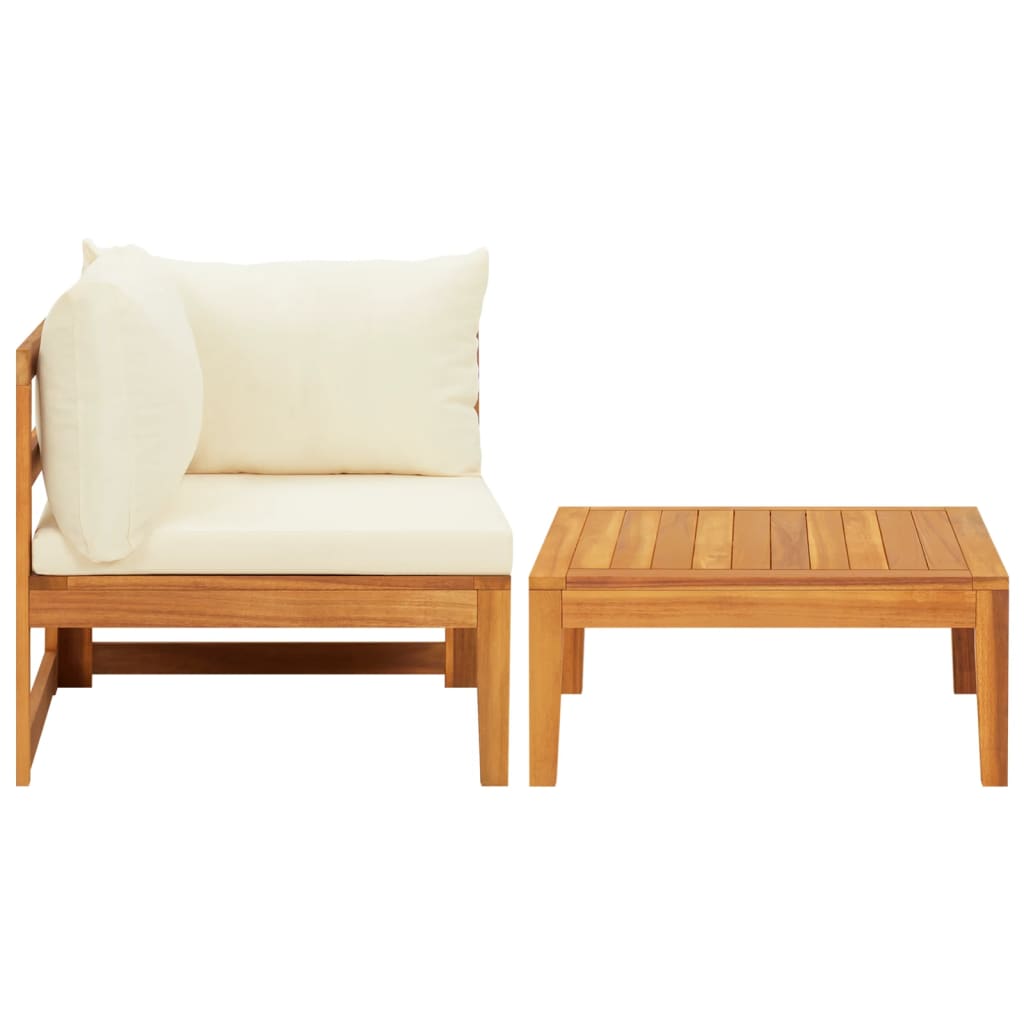 Salon de jardin 2 pcs avec coussins blanc crème Bois d'acacia