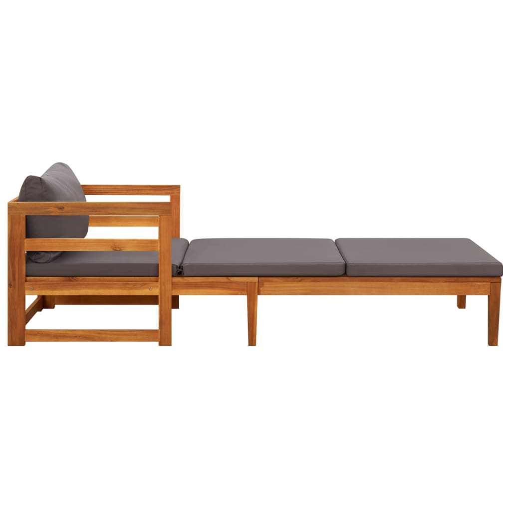 Chaise longue avec coussins gris foncé Bois d'acacia solide