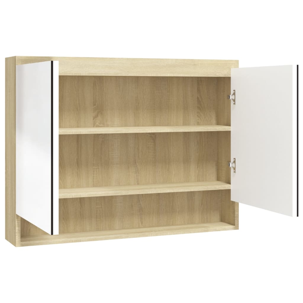 Badezimmerspiegelschrank 80x15x60cm MDF Weiß und Eiche