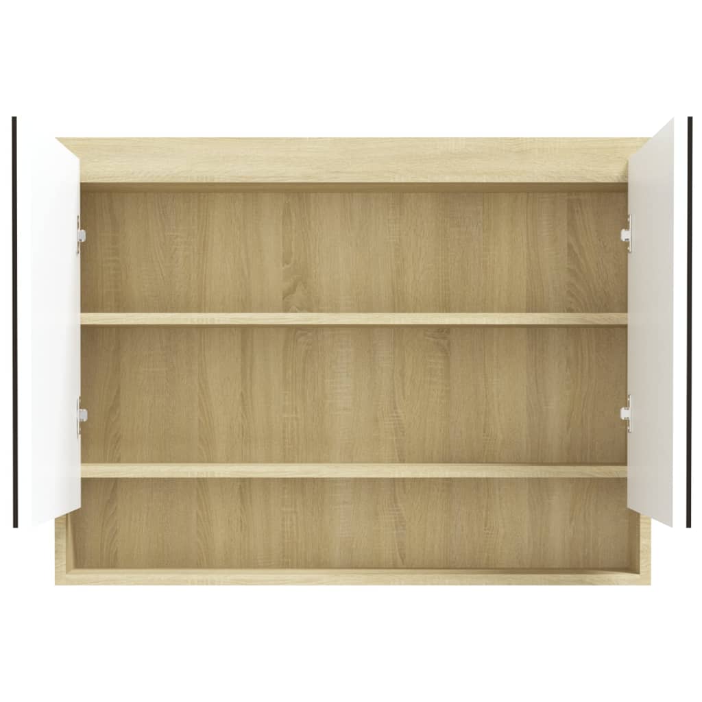 Badezimmerspiegelschrank 80x15x60cm MDF Weiß und Eiche