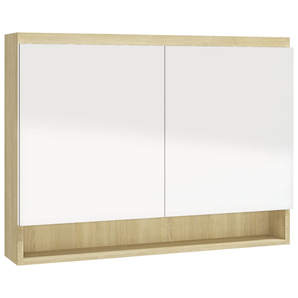 Badezimmerspiegelschrank 80x15x60cm MDF Weiß und Eiche