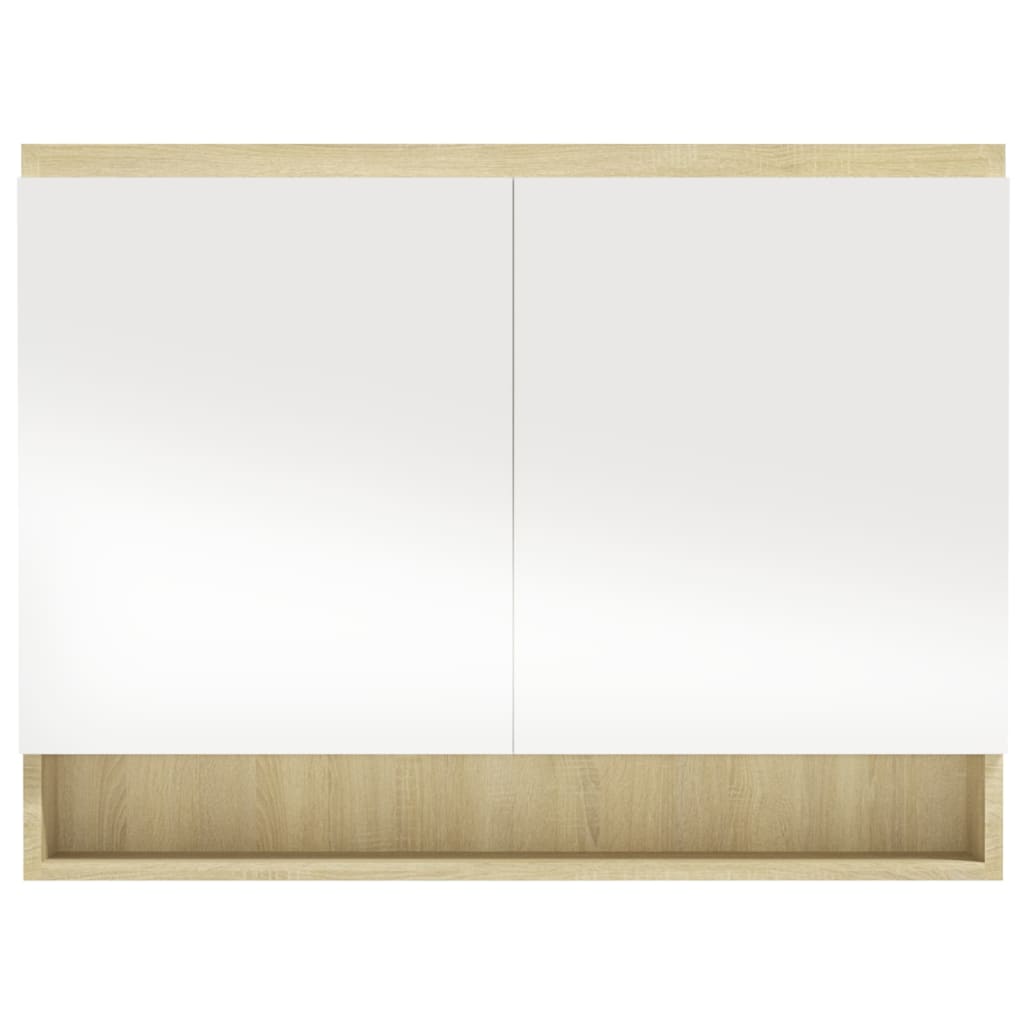 Badezimmerspiegelschrank 80x15x60cm MDF Weiß und Eiche