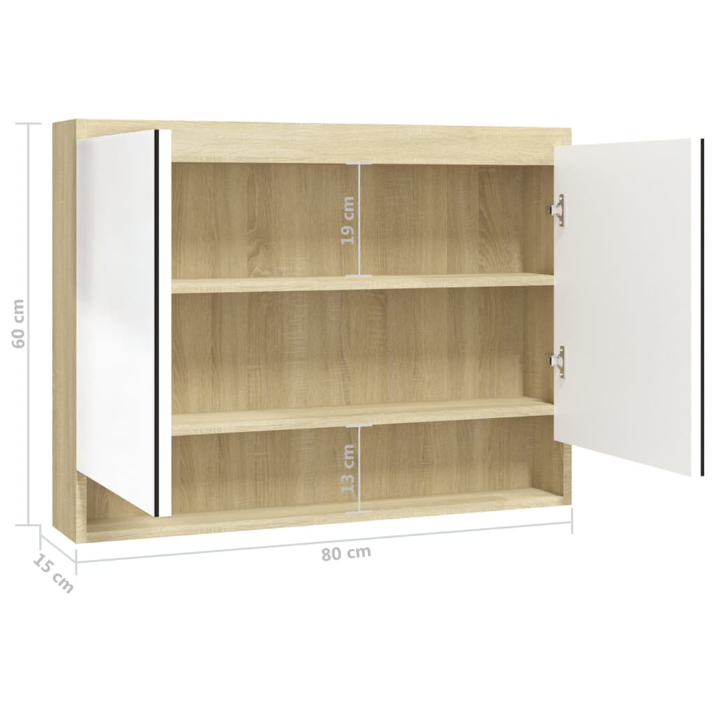 Badezimmerspiegelschrank 80x15x60cm MDF Weiß und Eiche