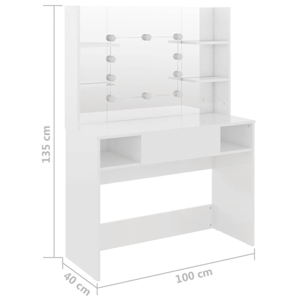 Table de maquillage avec éclairage LED MDF Blanc brillant