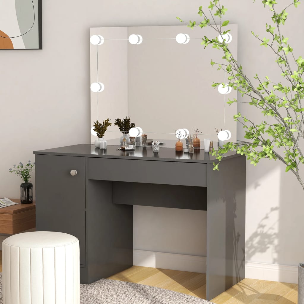 Table de maquillage avec éclairage LED 110x55x145 cm MDF Gris