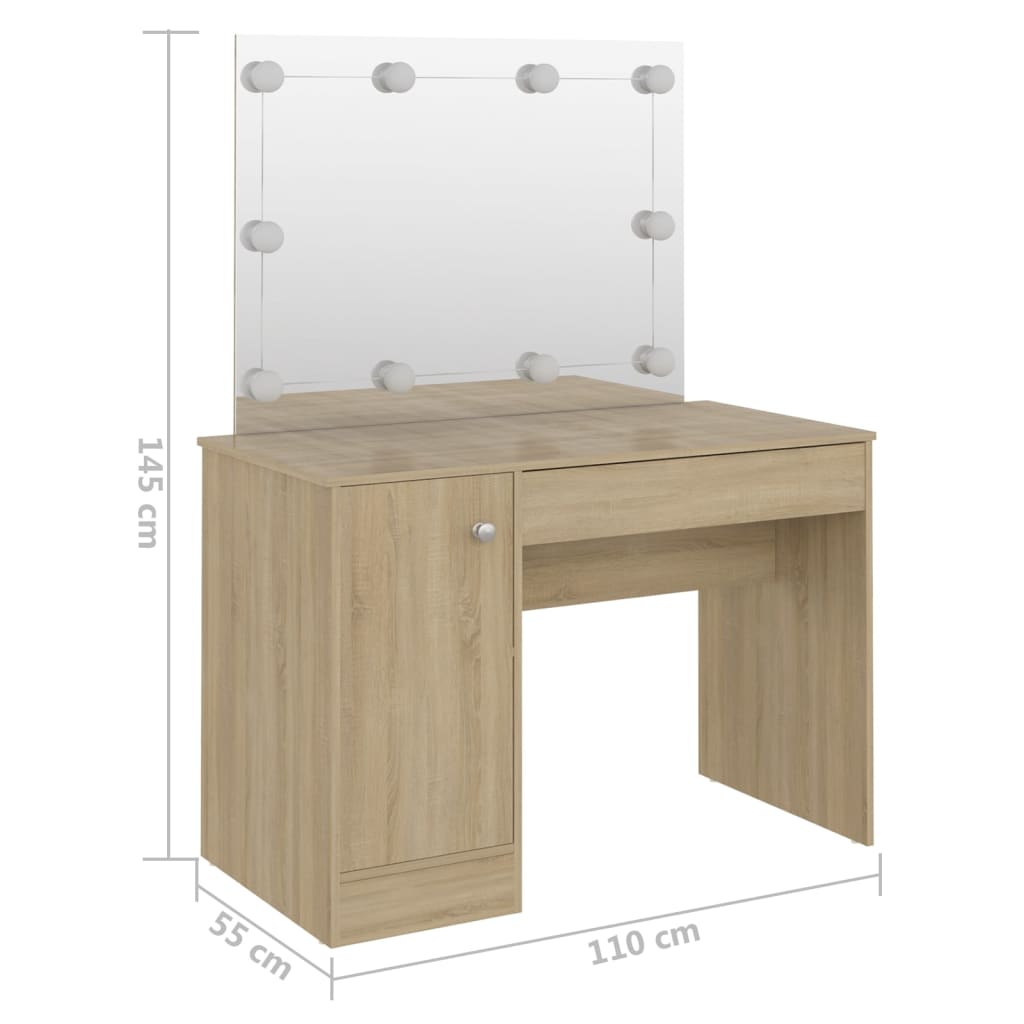 Schminktisch mit LED-Beleuchtung 110x55x145 cm MDF Eiche