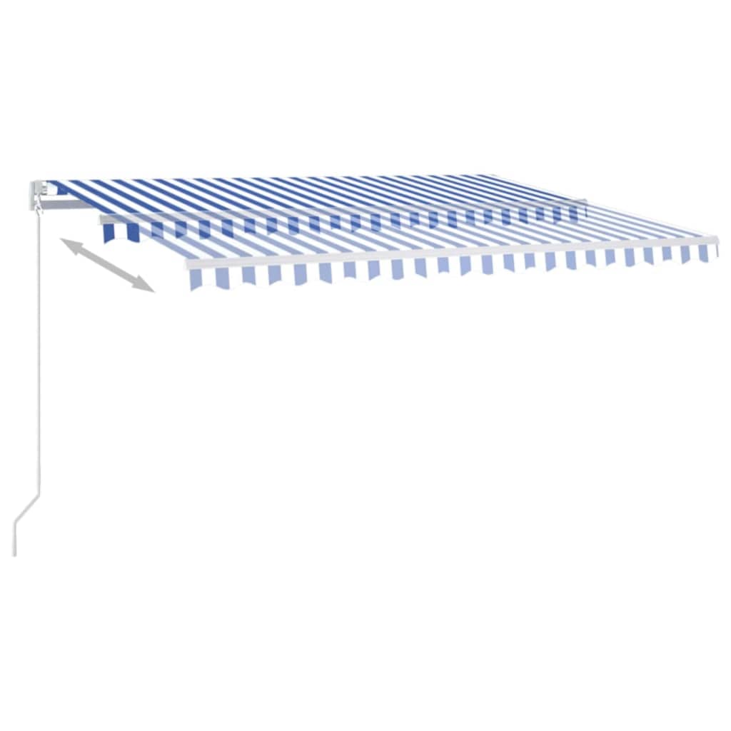 Manual retractable awning with LED 400x300 cm Blue and white