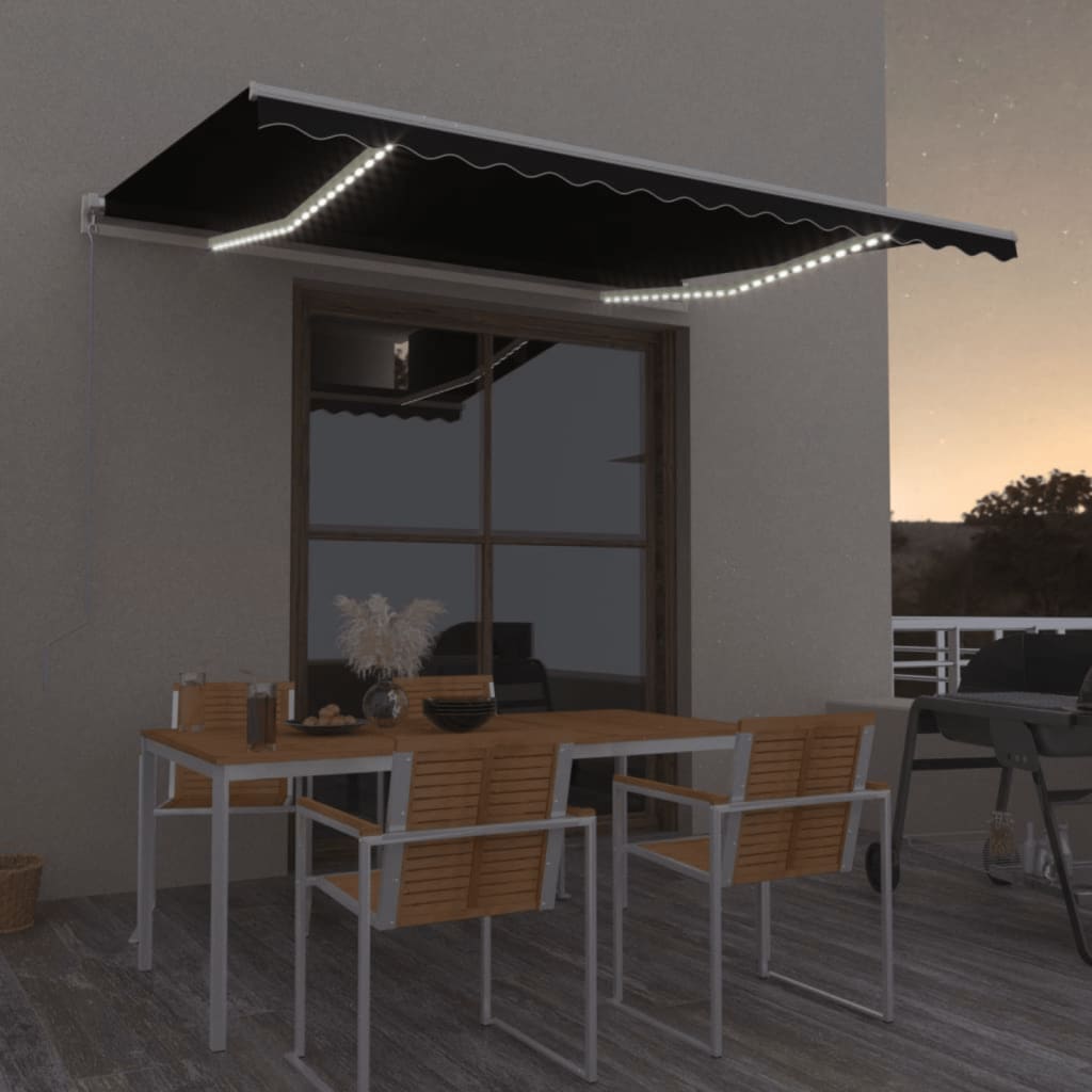 Manual retractable awning with LED 400x300 cm Anthracite