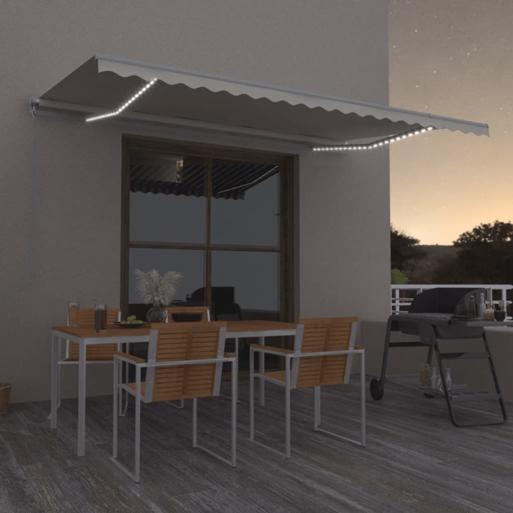 Manual retractable awning with LED 500x300 cm Cream