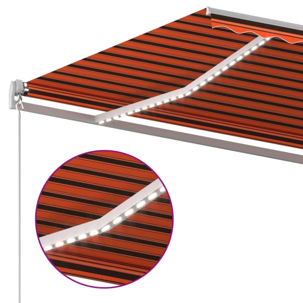 Manual retractable awning with LED 500x300 cm Orange and brown