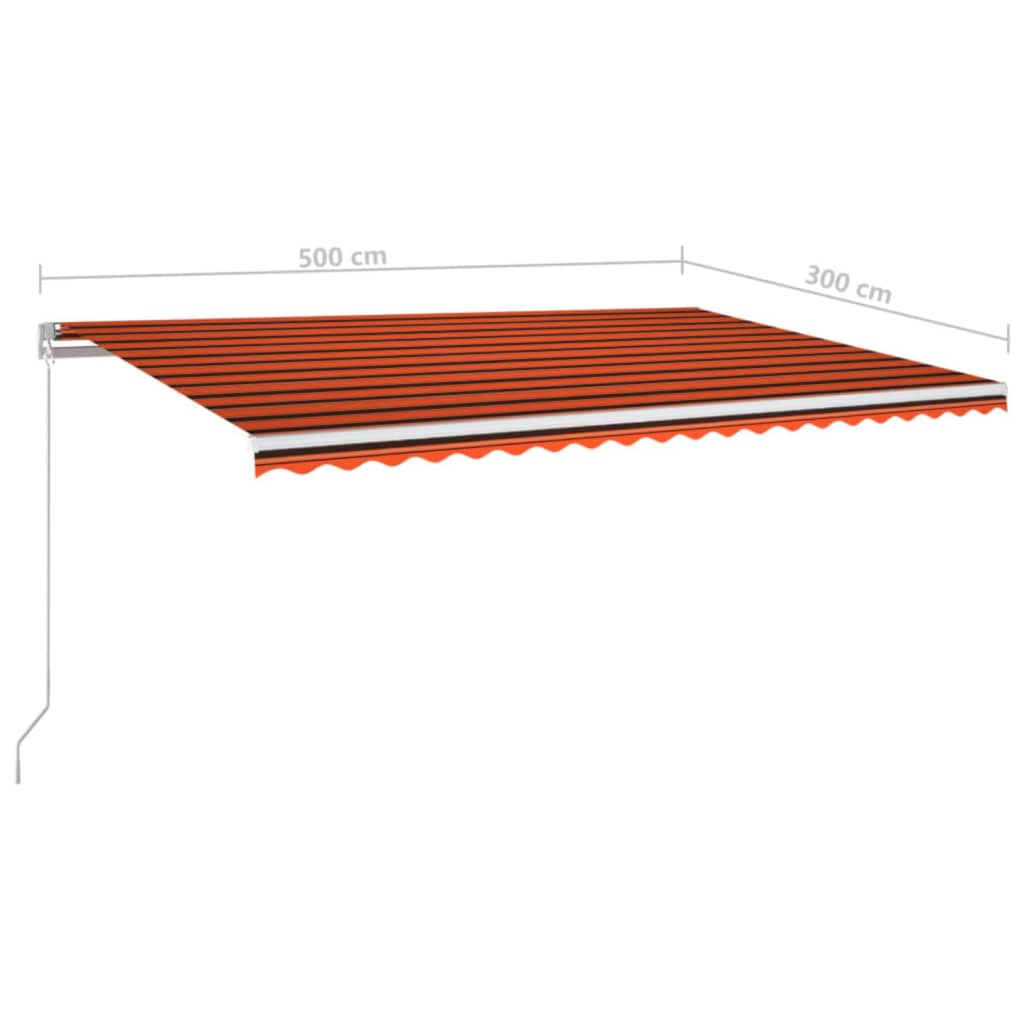 Manual retractable awning with LED 500x300 cm Orange and brown