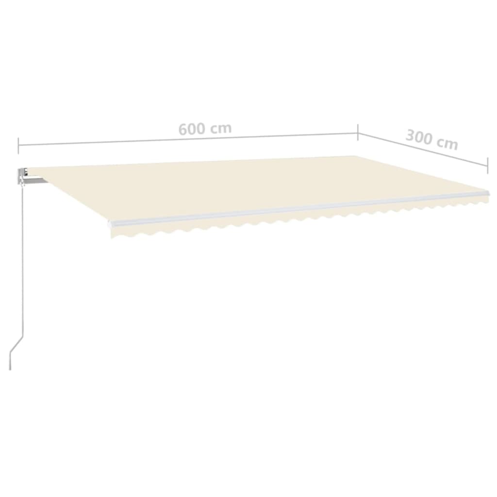 Manual retractable awning with LED 600x300 cm Cream