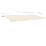 Manual retractable awning with LED 600x300 cm Cream