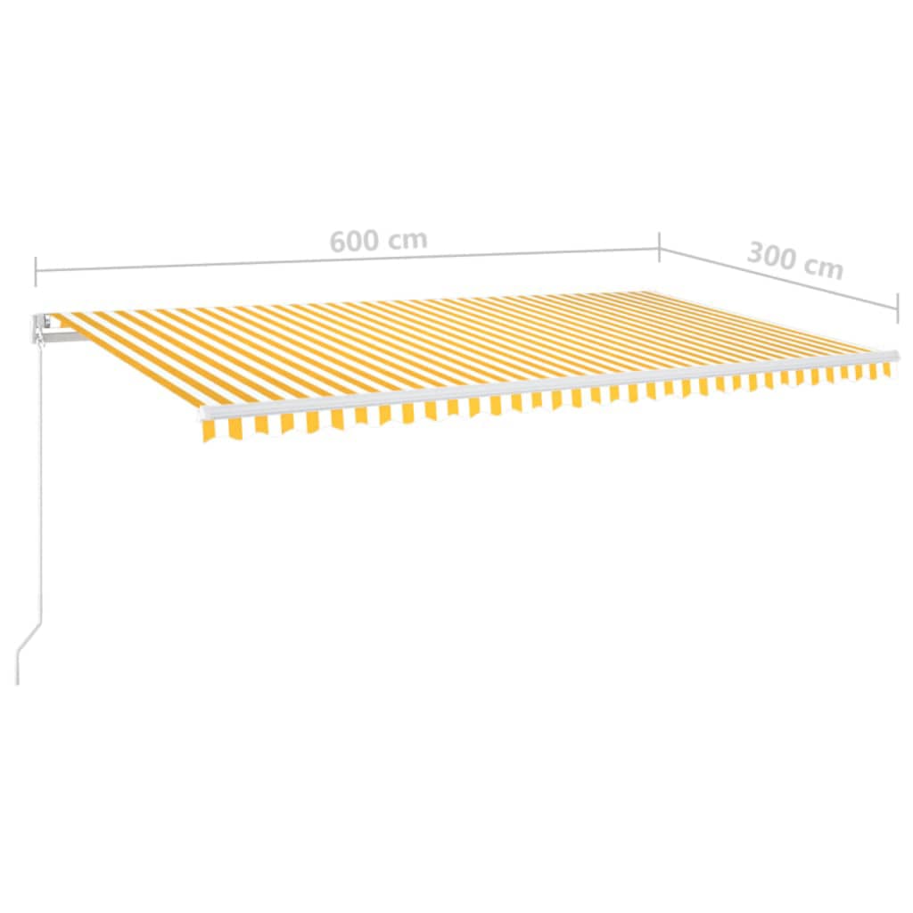 Manual retractable awning with LED 600x300 cm Yellow and white