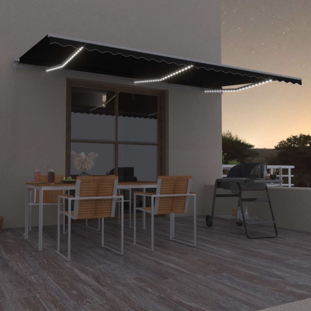 Manual retractable awning with LED 600x300 cm Anthracite