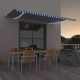 Manual retractable awning with LED 500x350 cm Blue and white