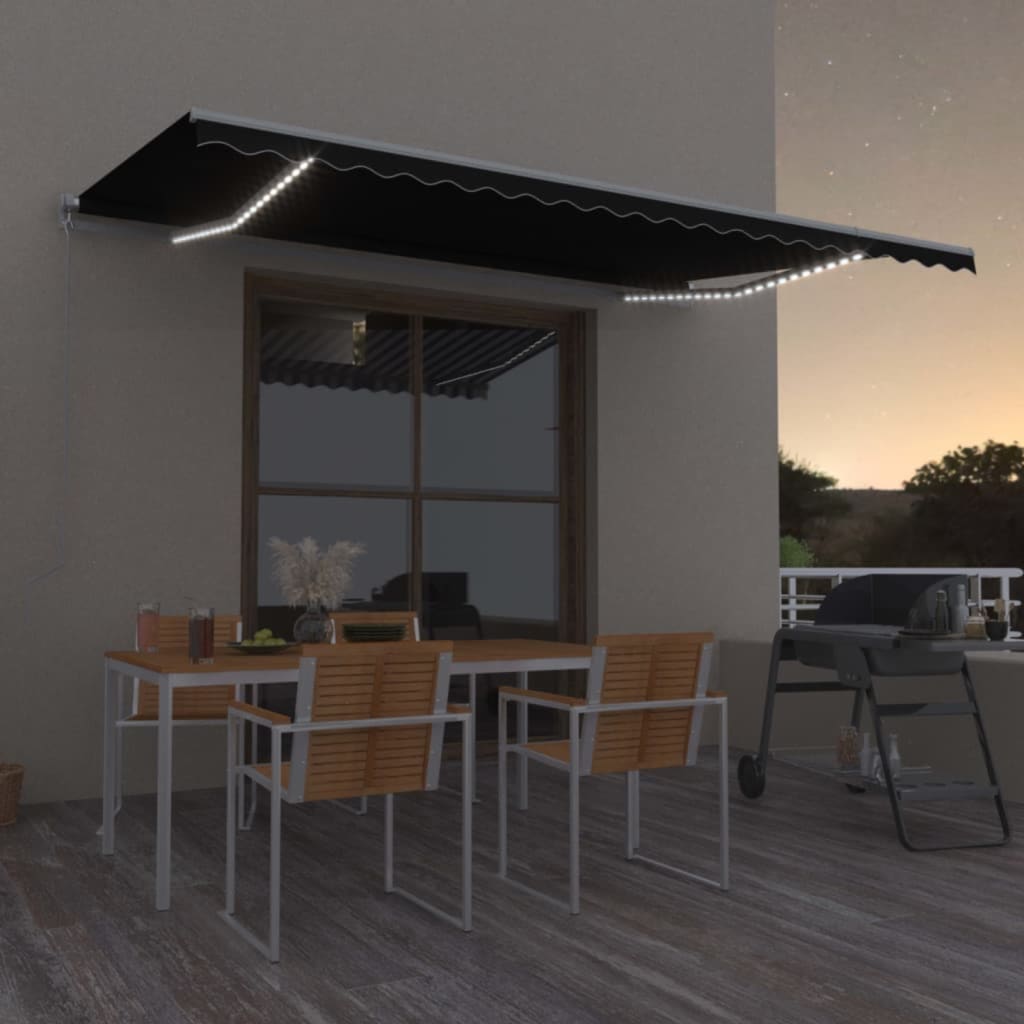 Manual retractable awning with LED 500x350 cm Anthracite