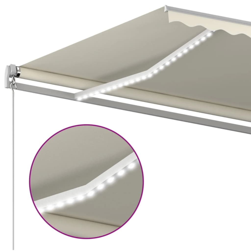 Manual retractable awning with LED 600x350 cm Cream