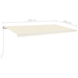 Manual retractable awning with LED 600x350 cm Cream