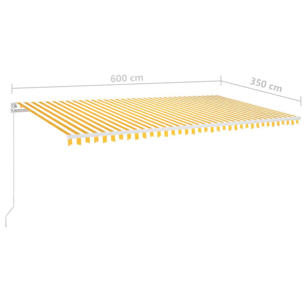 Manual retractable awning with LED 600x350 cm Yellow and white