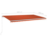 Einziehbare manuelle Markise mit LED 600x350 cm Orange und Braun