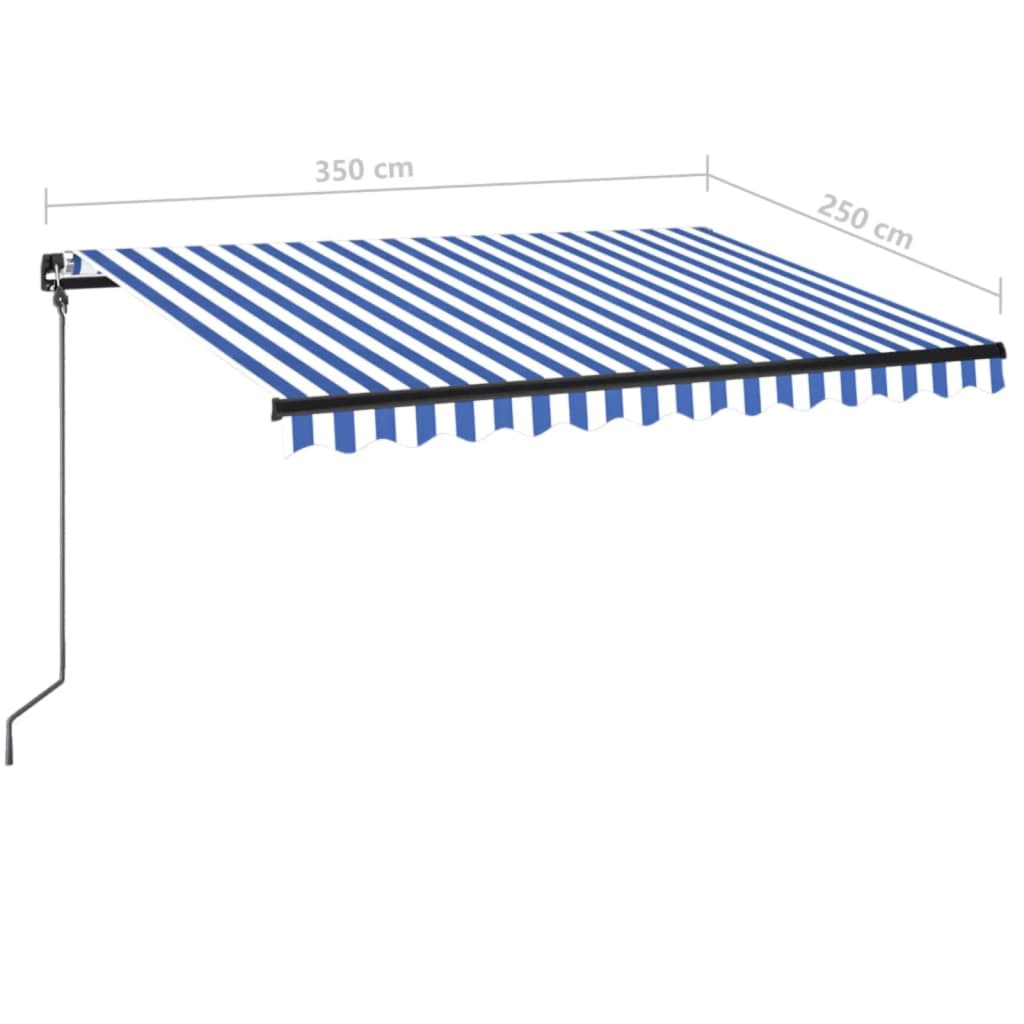 Auvent manuel rétractable avec LED 350x250 cm Bleu et blanc