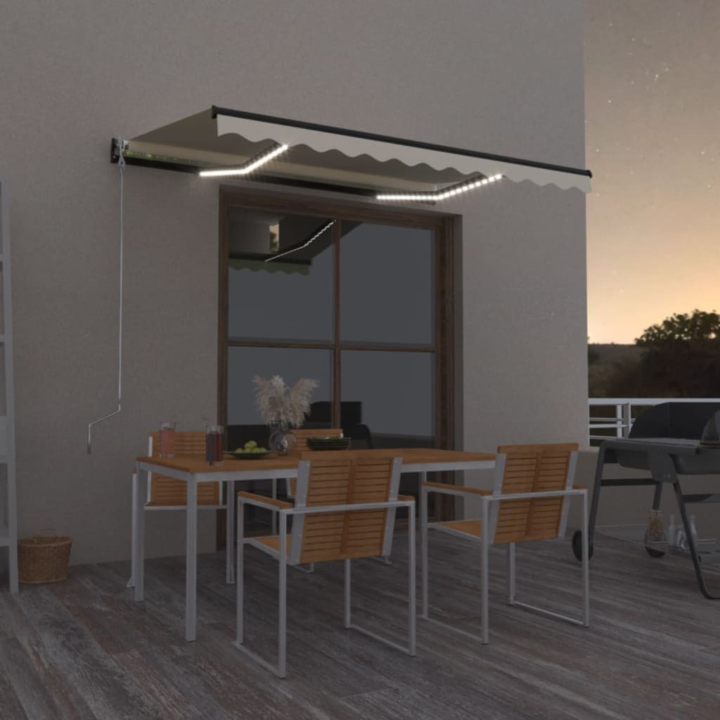 Manual retractable awning with LED 350x250 cm Yellow and white