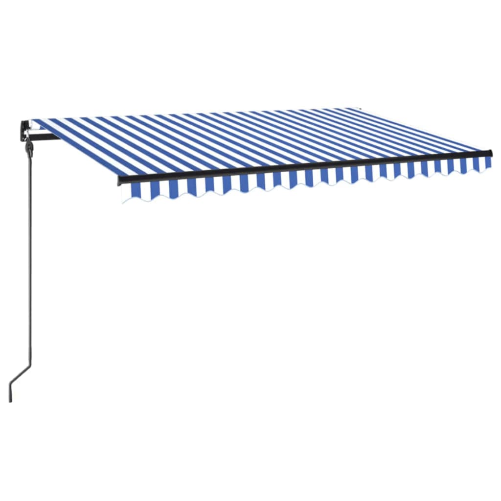 Manual retractable awning with LED 450x300 cm Blue and white