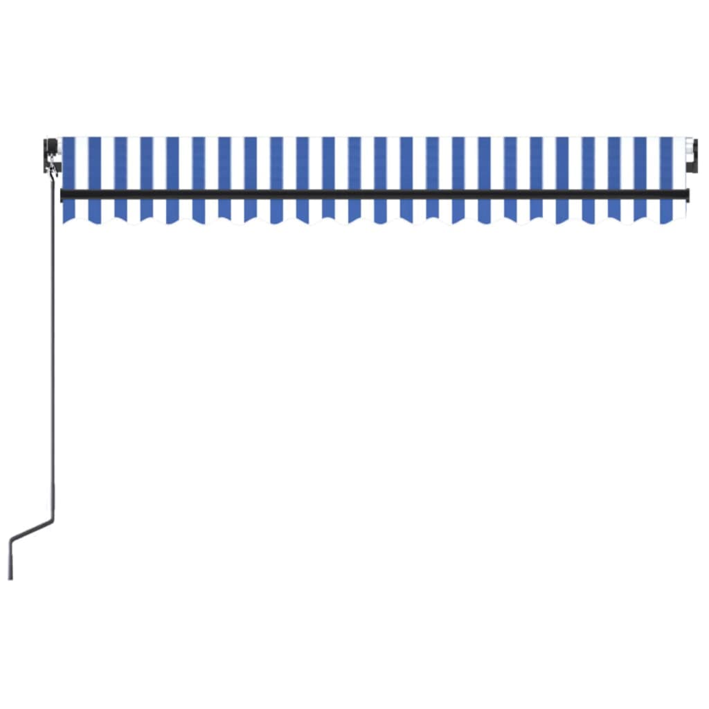 Manual retractable awning with LED 450x300 cm Blue and white