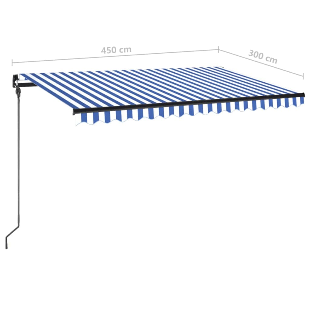 Manual retractable awning with LED 450x300 cm Blue and white